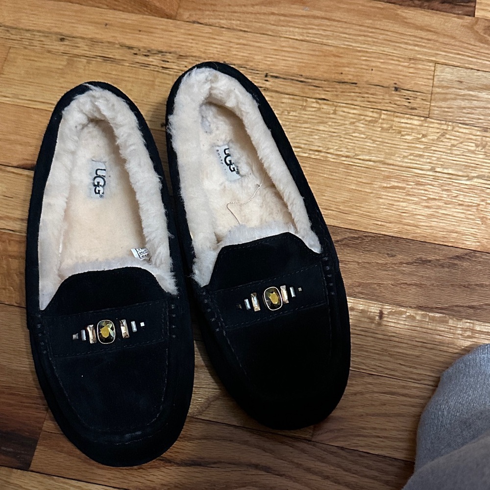 UGG Black Suede Loafers with Plush Lining